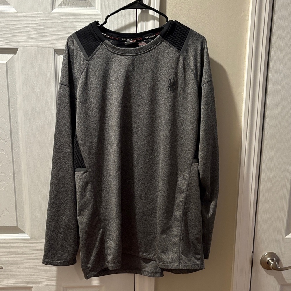 Spyder Men's Dark Gray Athletic Long Sleeve Top with Black Accents